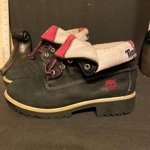 Vintage Timberland Black Leather Pink Flip Top Boots Wmns Sz 9.5 M